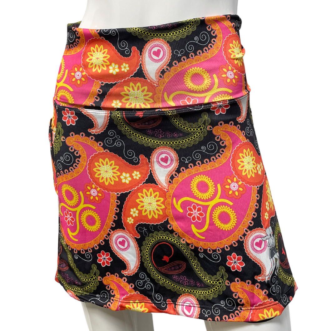 Black Paisley Athletic Skirt Wide Waistband