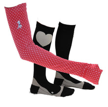 red dot sleeves & black compression socks