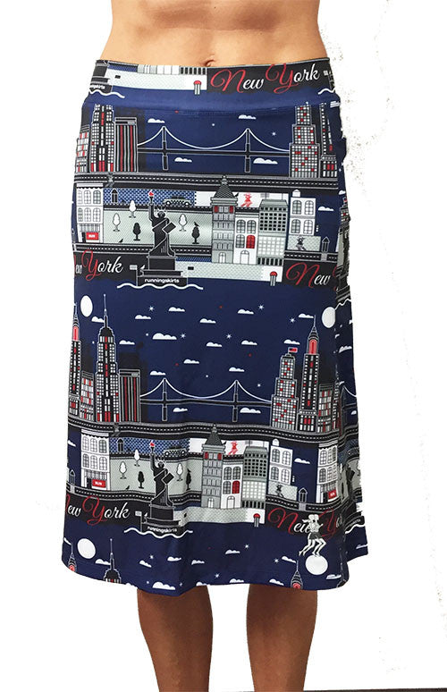 Nyc Cityscape Print Long Knee Length Modest Running Skirt Runningskirts 8514