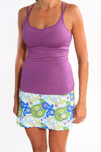purple strappy tank white paisley skirt