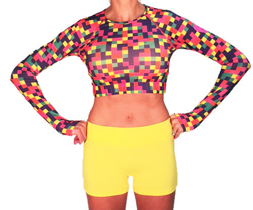 neon yellow long sleeve crop top