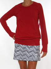 black candy stripe running skirt red gathered long sleeve