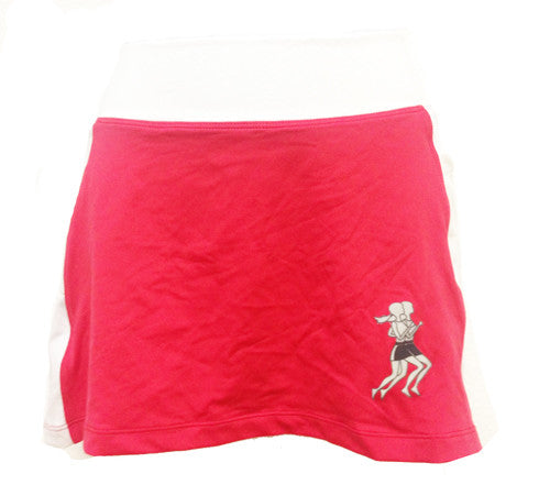 red and white running skirt