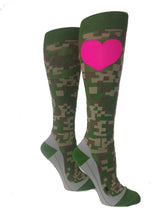 camo compression socks with pink hearts