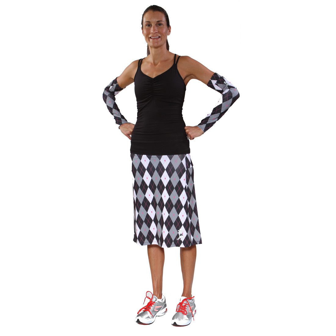 black argyle knee lenght running skirt RunningSkirts