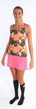 black paisley strappy tank and haute pink athletic skirt